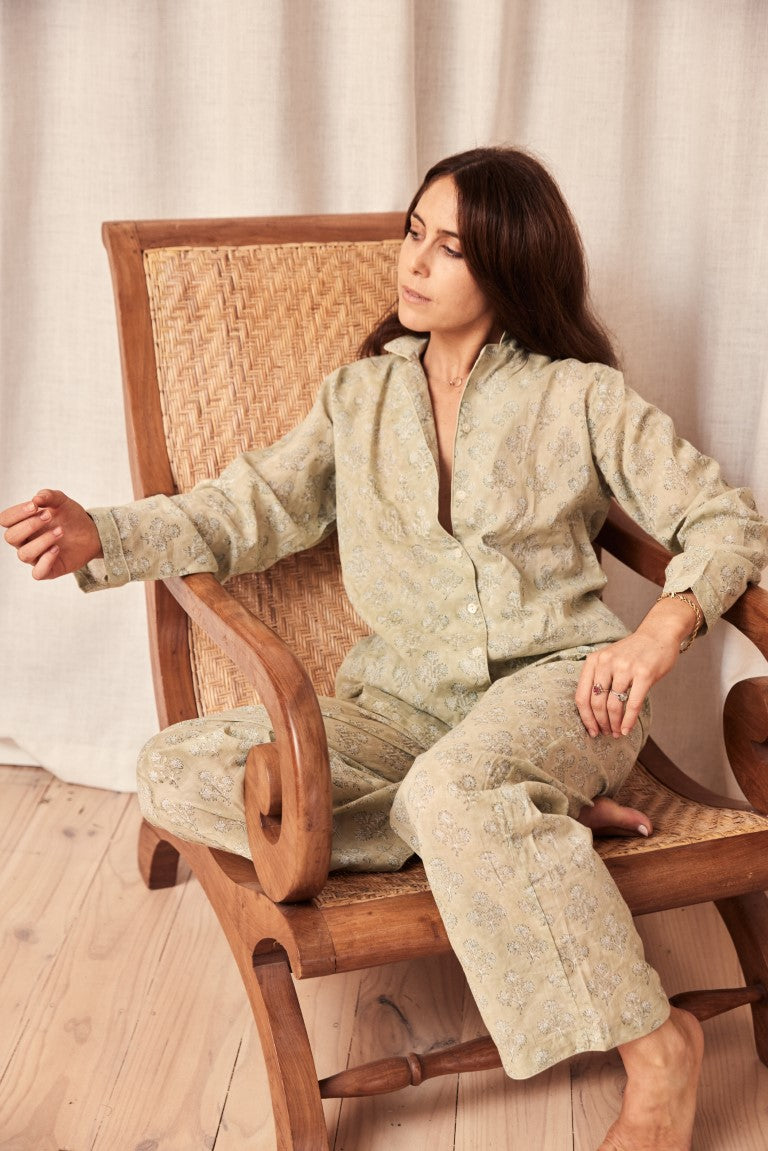 Long Cotton Pyjama in Green Iris **In Stock!