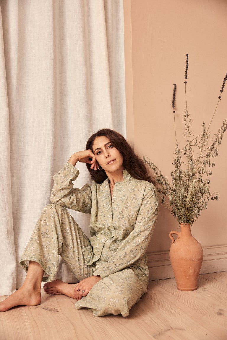 Long Cotton Pyjama in Green Iris **In Stock!