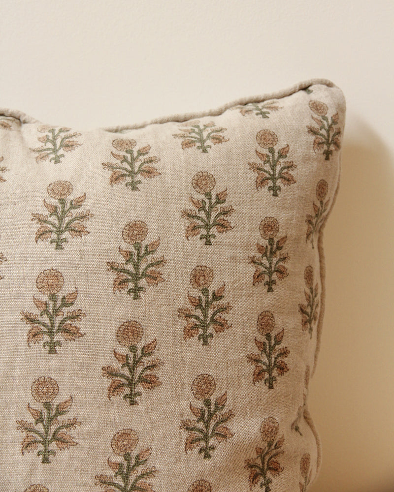 Marigold Linen Block Printed Pillow Single 50 X 50cm