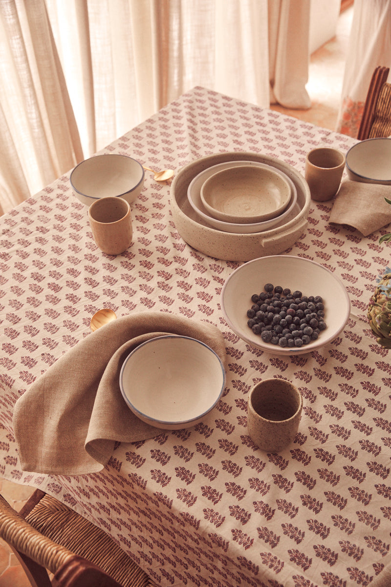 Bluebell Cotton Block Printed Tablecloth