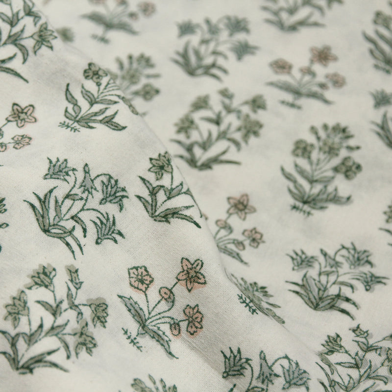 Green Iris Cotton Block Printed Tablecloth